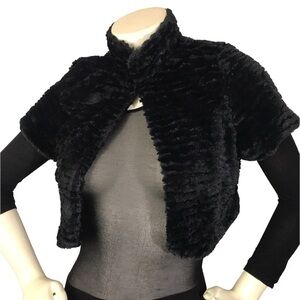 Poetry Plush Faux Fur Black Shrug Cape-let S